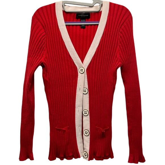 Cable & Gauge Cardigan Sweater X-Large Red/White EUC Lots of Stretch - Picture 6 of 10